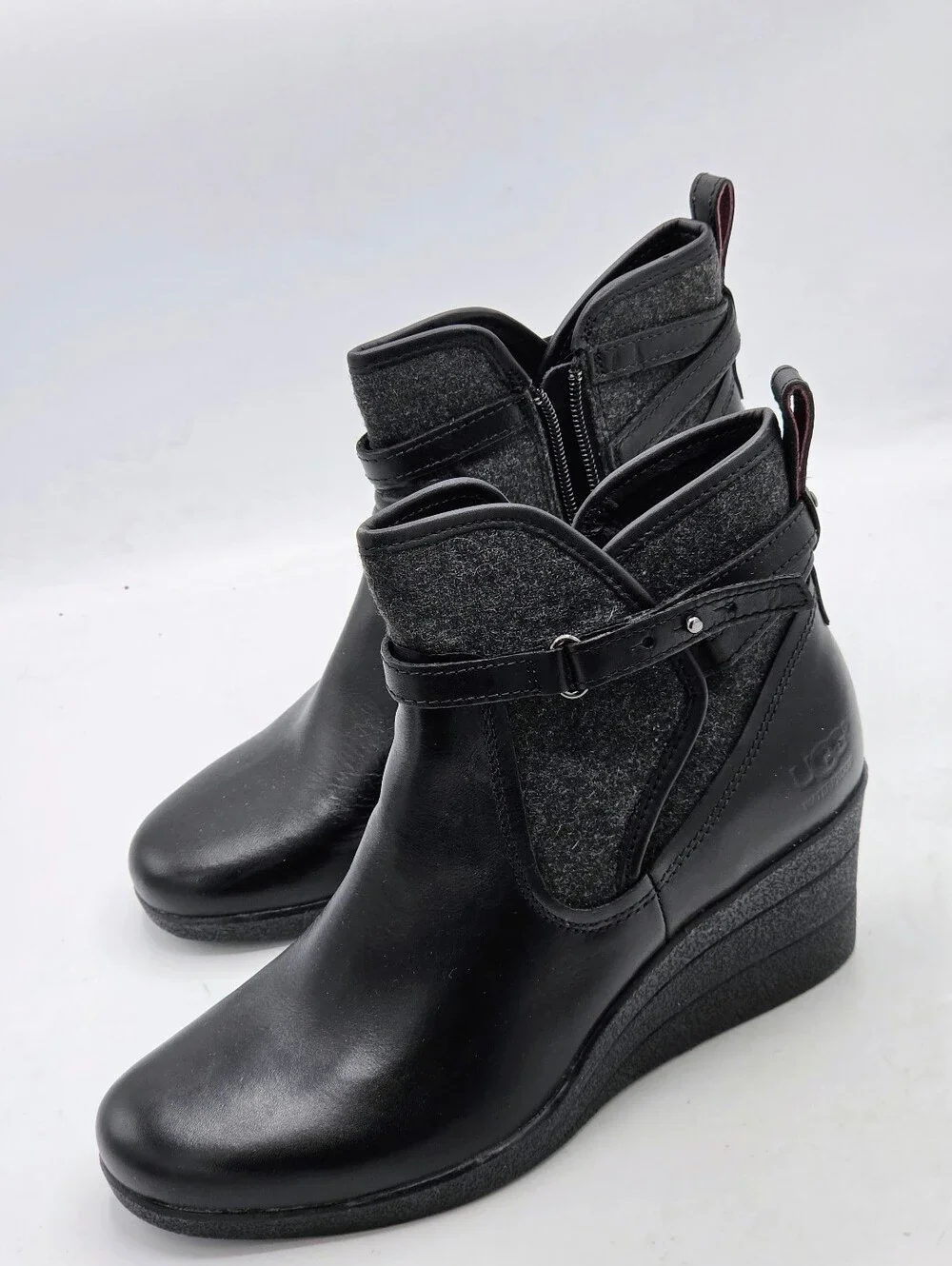 ​UGG Australia Emalie Waterproof Black Leather Wedge Booties Size 7